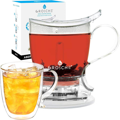 GROSCHE Aberdeen Tea Infuser Teapot & Smart Tea Maker - BPA-Free, Drip-Free Design | Coaster | Easy Brew | Easy Clean Steeper | Loose Leaf Brewing - Stylish Design | 17.7 oz - 525 ml - Black