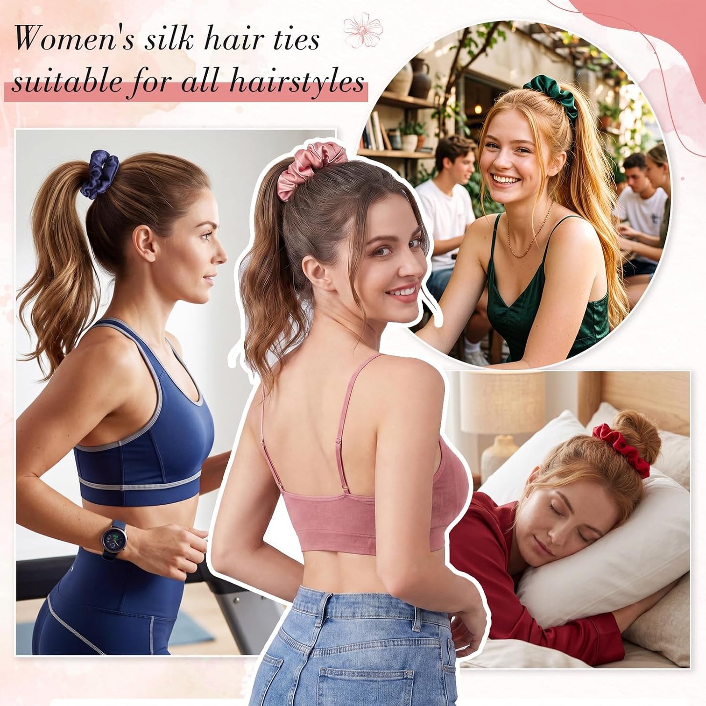 4 Pack 100% Mulberry Silk Scrunchies for Hair Sleep, No Damag Frizz Control Stylish Silk Hair Scrunchies Small Gifts for Women