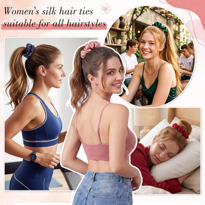 4 Pack 100% Mulberry Silk Scrunchies for Hair Sleep, No Damag Frizz Control Stylish Silk Hair Scrunchies Small Gifts for Women