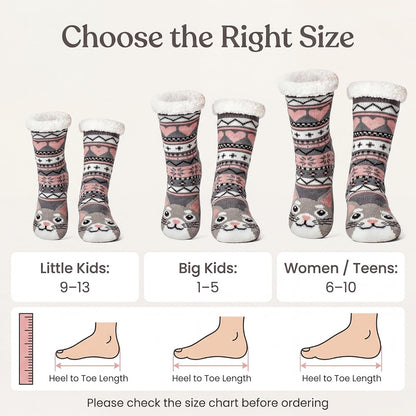 cosyone1997 Fuzzy Slipper Socks for Women Kids with Grips, Cute Animal Sherpa Lined Non-Slip Cozy Winter Socks Gifts
