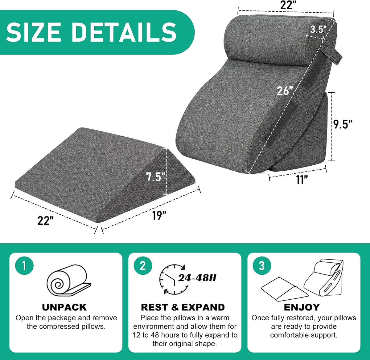 4PCS Wedge Pillow Set for After Surgery, White/Grey