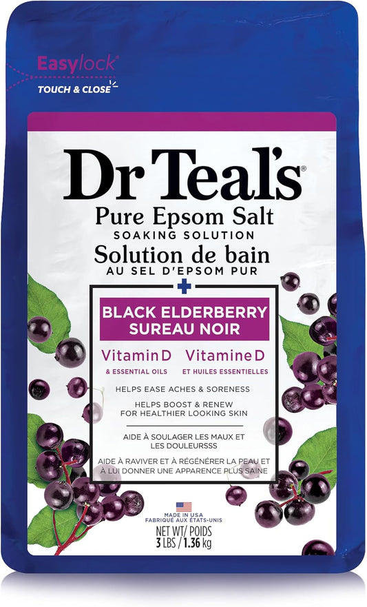 Dr Teal's Epsom Salt Magnesium Soak, Black Elderberry with Vitamin D, 3 lbs