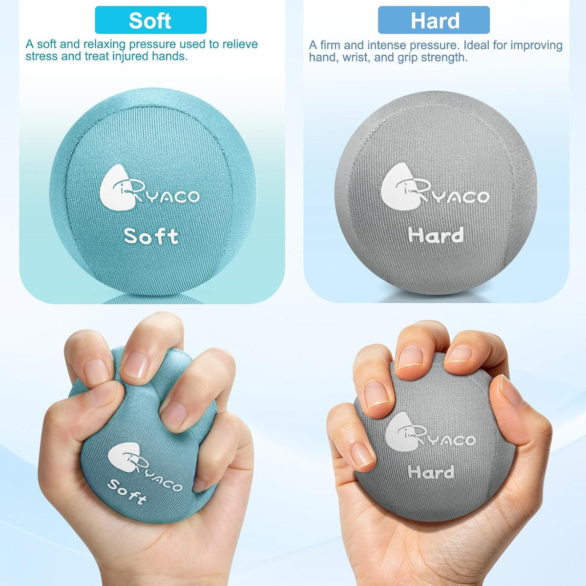 Ryaco Stress Balls for Adults, Balls for Hand Therapy, Relief Anxiety Stress Ball, Physical Therapy Fidget Stress Ball, Hand Exercise Ball for Grip Strength, Tri-Density Stress Balls