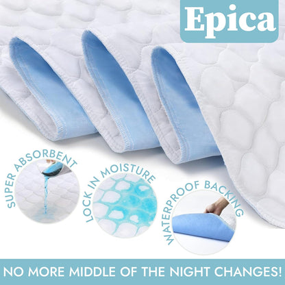 Epica Incontinence Bed Pads Washable Waterproof, 34"x52" (2 Pack), USA Made