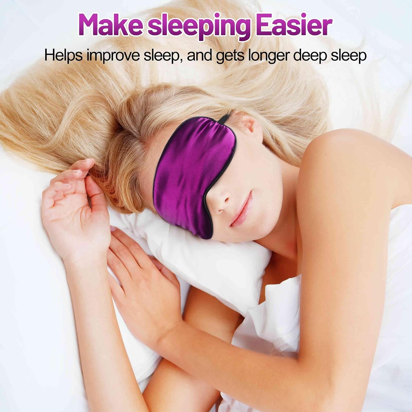 Sleep Mask, Silk Eye Mask for Sleeping with Adjustable Strap, Satin Blackout Sleeping Eye Mask for Men&Women, Comfortable Blindfold Eyeshade for Night Sleep(Black)