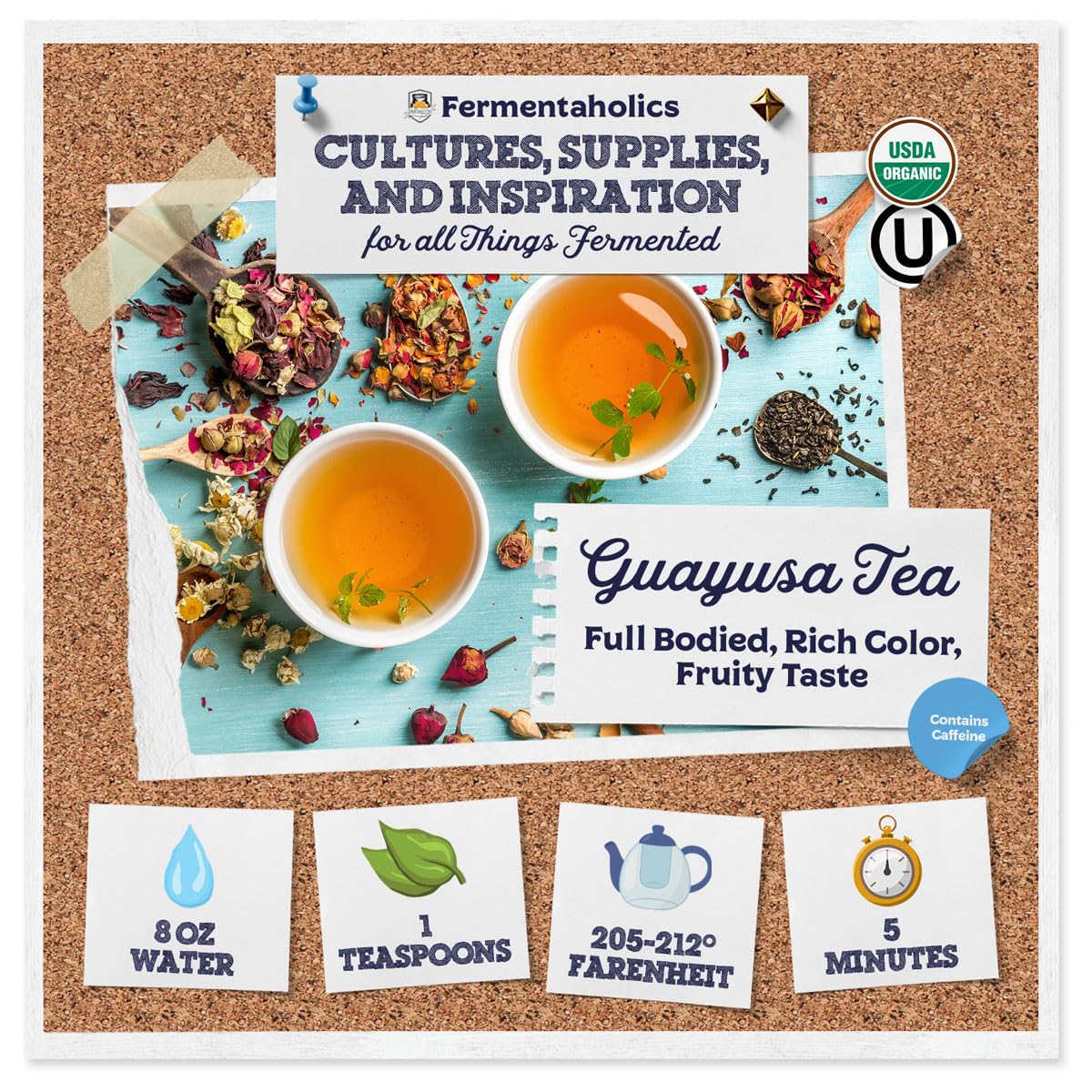 Fermentaholics Guayusa Tea – 4 oz – USDA Certified Organic Loose Leaf – OU Kosher – Energizing Tea for Kombucha Brewing, Hot or iced tea
