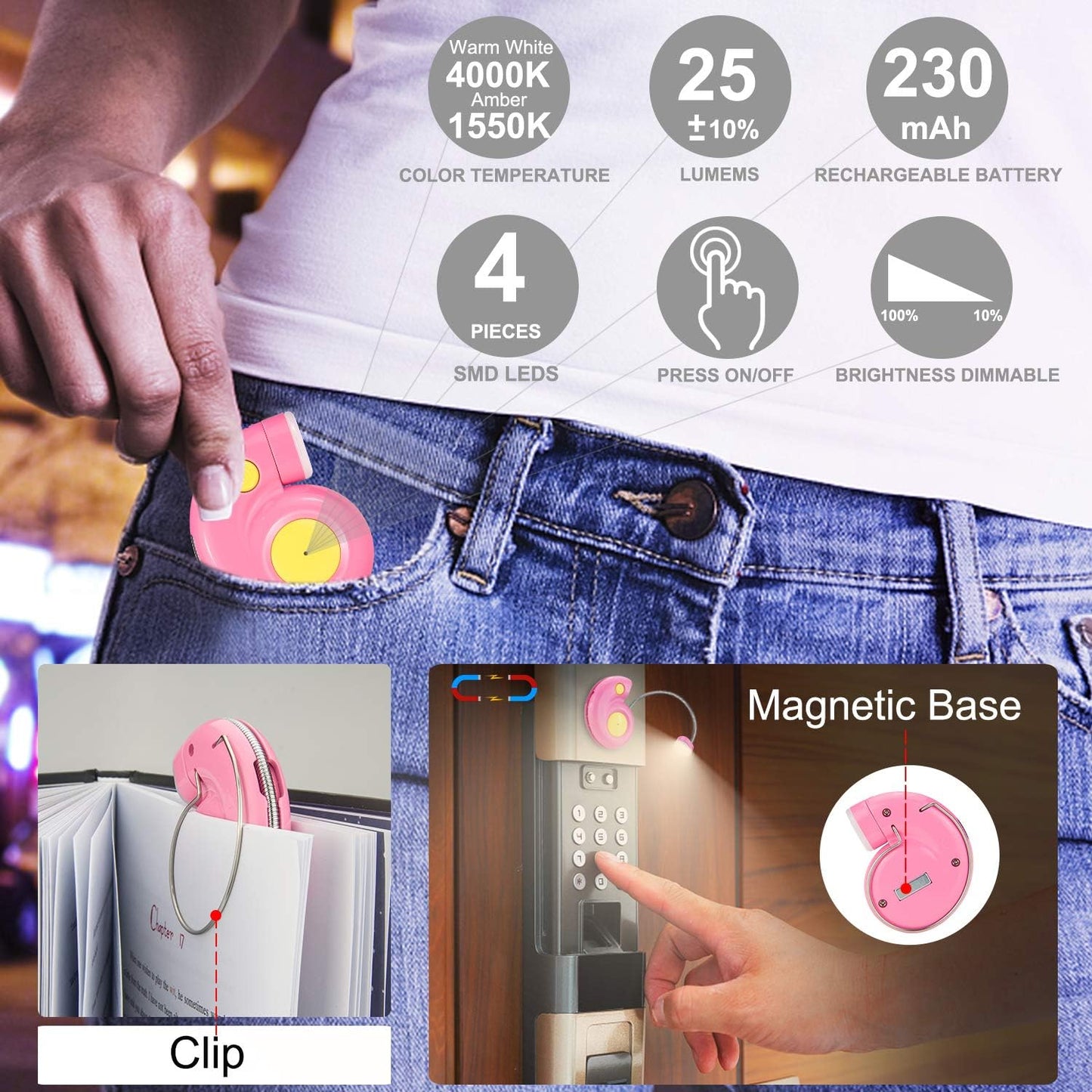 LUXSWAY Rechargeable Reading Book Light for Kids,LED Reading Lights for Books in Bed,Amber Book Light with Magnetic,Flexible Gooseneck,Cute Bookmark Lights for Bookworms-Orange