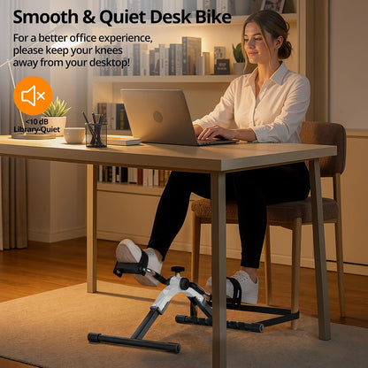 Folding Pedal Exerciser Mini Exercise Bike Under Desk Bike for Arms and Legs Workout, Portable Desk Bike Peddler Machine for Sedentary Officer & Seniors