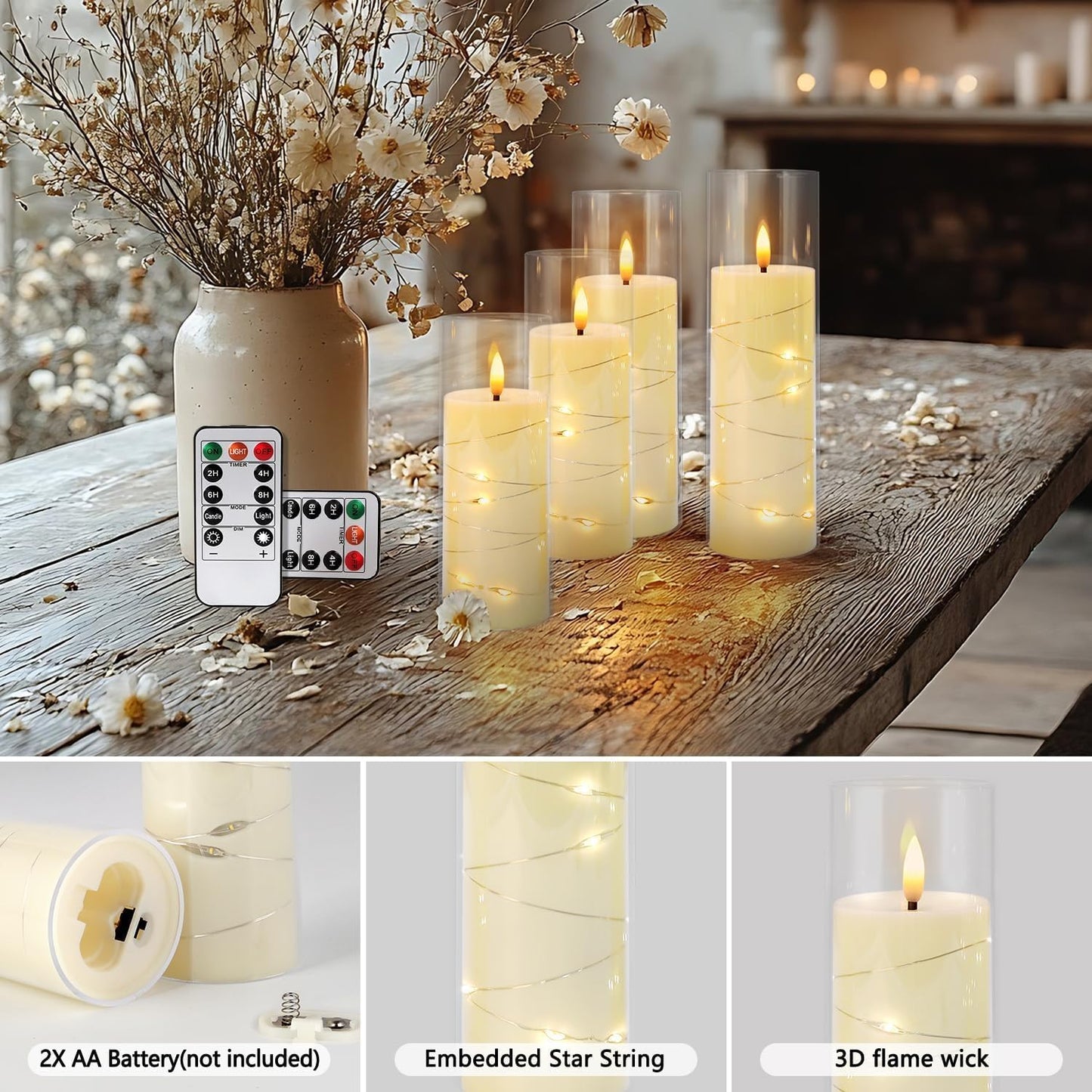 YOROXRG Set of 24 Waterproof Outdoor Flameless Candles, LED Candles with 4 Remote and Timer,(H 4" 5" 6" x D 2.2"),for Halloween Wedding Festiv