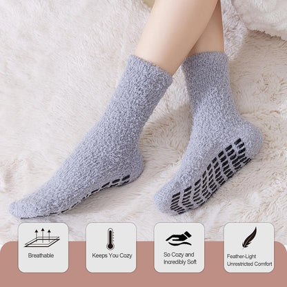 5 Pairs Fuzzy Socks with Grips for Women, Non Slip Cozy Fluffy Soft Socks, Winter Sleep Slipper Hospital