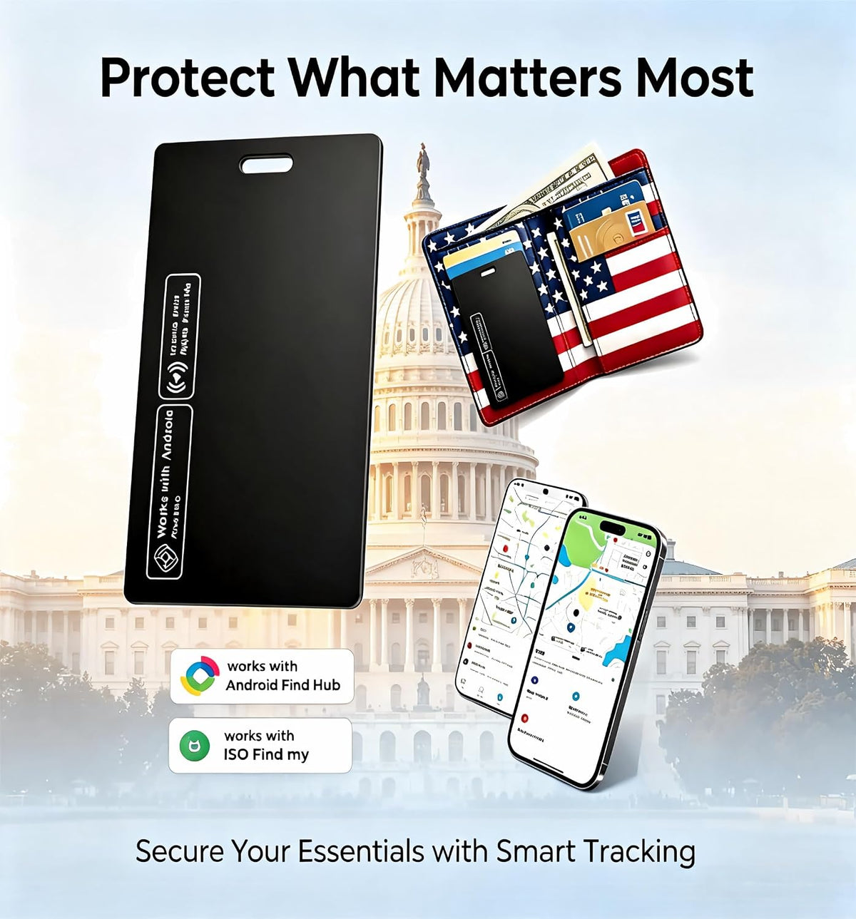 Dual-System; Wallet Locator, Luggage Tracker, Item Locator and Finder Compatible with iOS Find My& Android Find hub | IP67,Rechargeable, Slim Card, 1-pcs