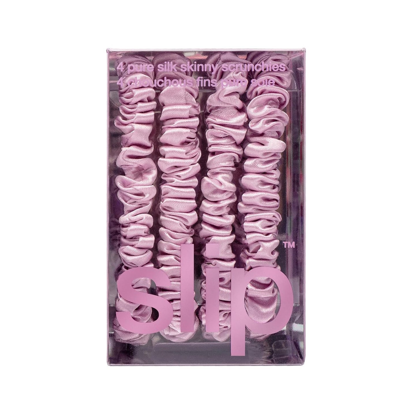 Slip Silk Hair Ties — Skinny Silk Black Scrunchies, No Damage, No Crease, Anti-Breakage |100% Mulberry Silk | All Hair Types | Made with Proprietary Slipsilk™ | Set of 4