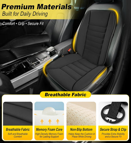 kingphenix Car Seat Cushion with Back Support Pillow: Enhanced Comfort Memory Foam Design for Pain Relief, Ideal for Drivers and Office Use - Ergonomic Lumbar Comfort for Long Sitting - Black