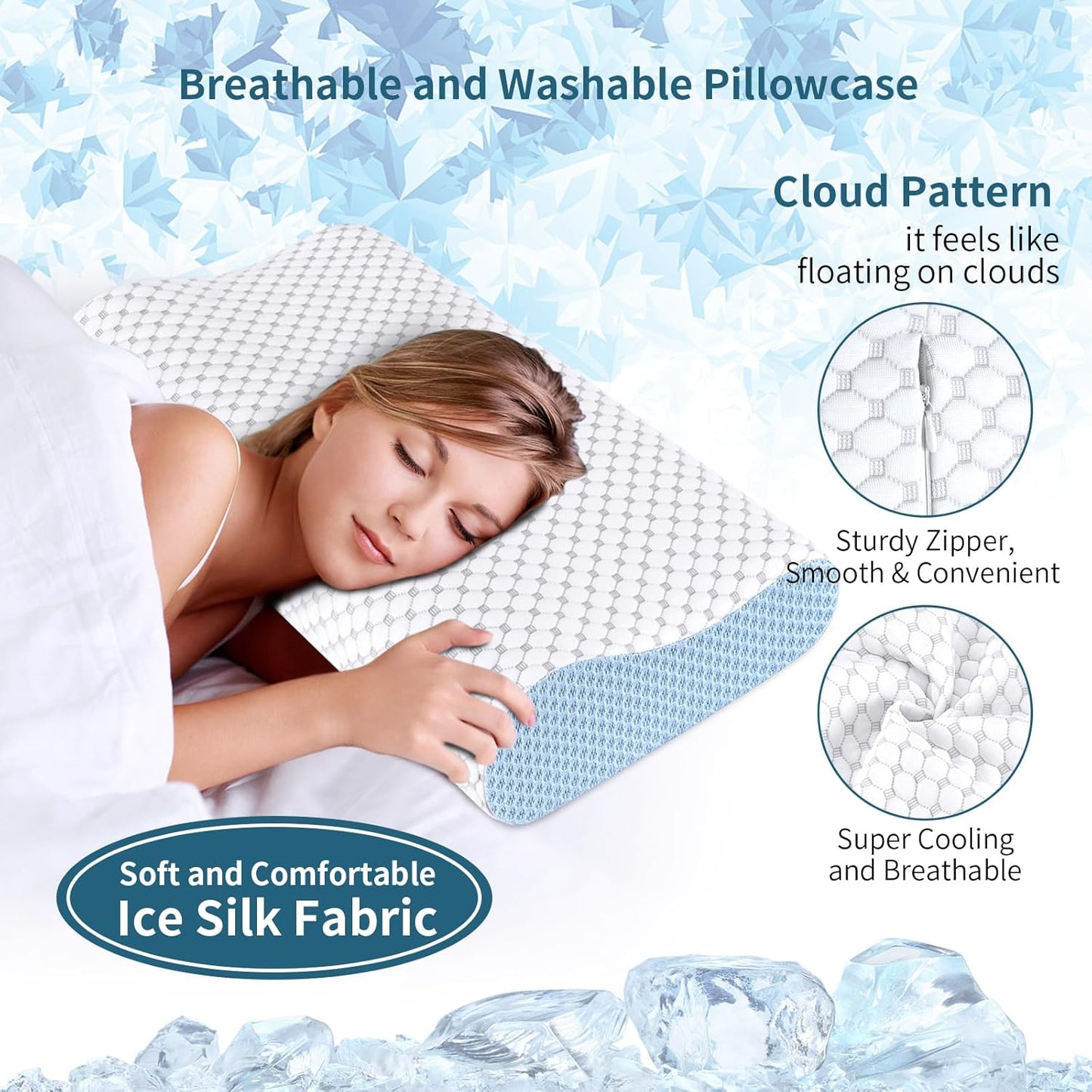 Cervical Pillow for Neck Pain Relief, Contour Memory Foam Pillows for Sleeping, Ergonomic Pillow Adjustable Orthopedic Cooling Pillow Bed Pillow Neck Support for Side Back Stomach Sleepers(Blue)