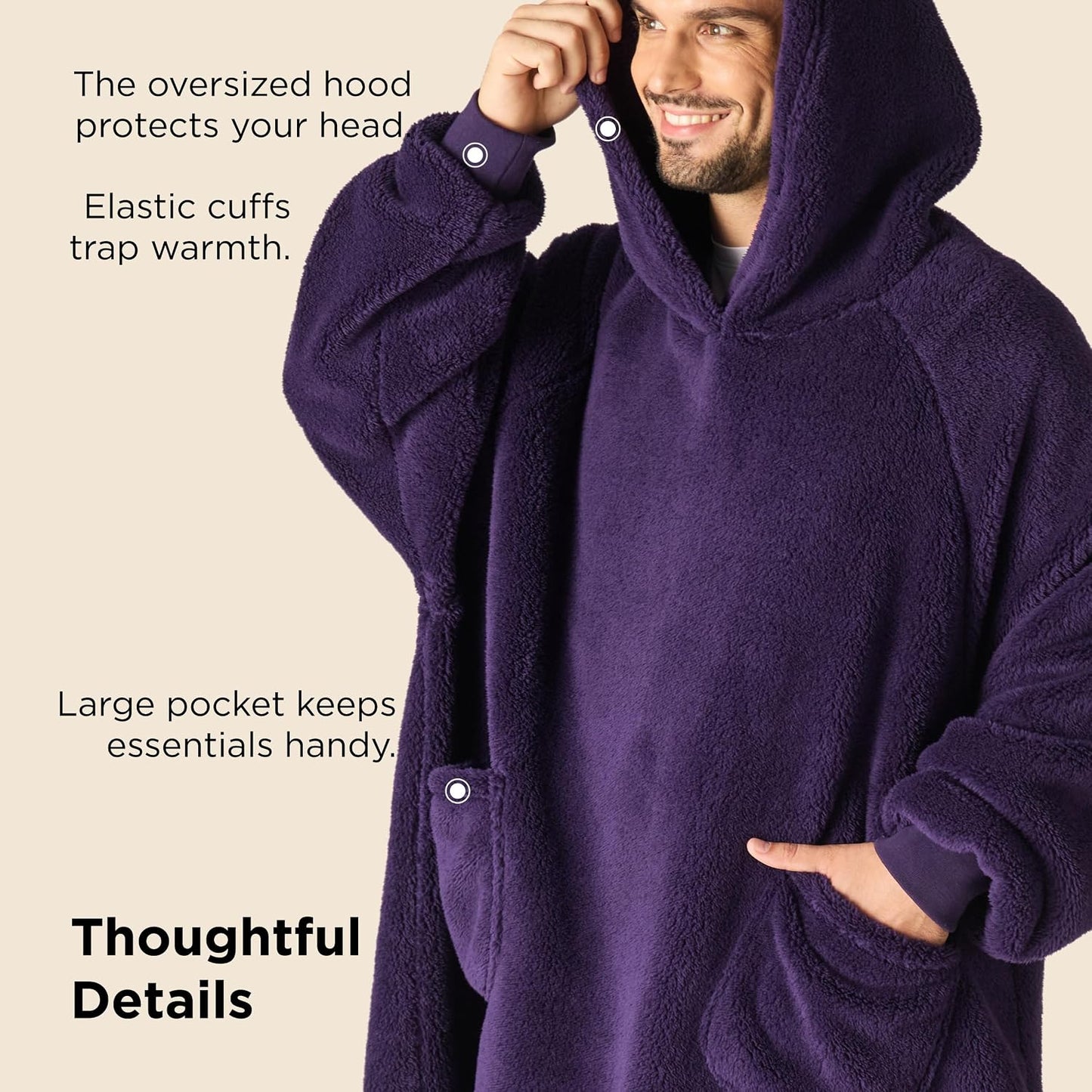 Bedsure Wearable Blanket Hoodies, Blanket Hoodie as Mothers Day Birthday Gifts for Mom Women, Warm Cozy Soft Sweatshirt Hooded Blankets for Women Men Adults, Grey, Standard