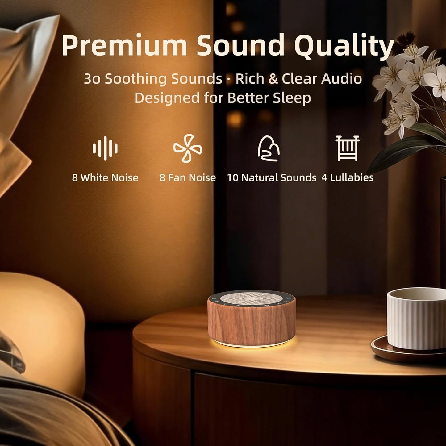 Kipcush White Noise Machine for Baby & Adults, 30 Soothing Sounds, Soft Non-Glare Nursery Lamp, 8 Color Night Lights, Memory Function (Angel V1 White, Standard)