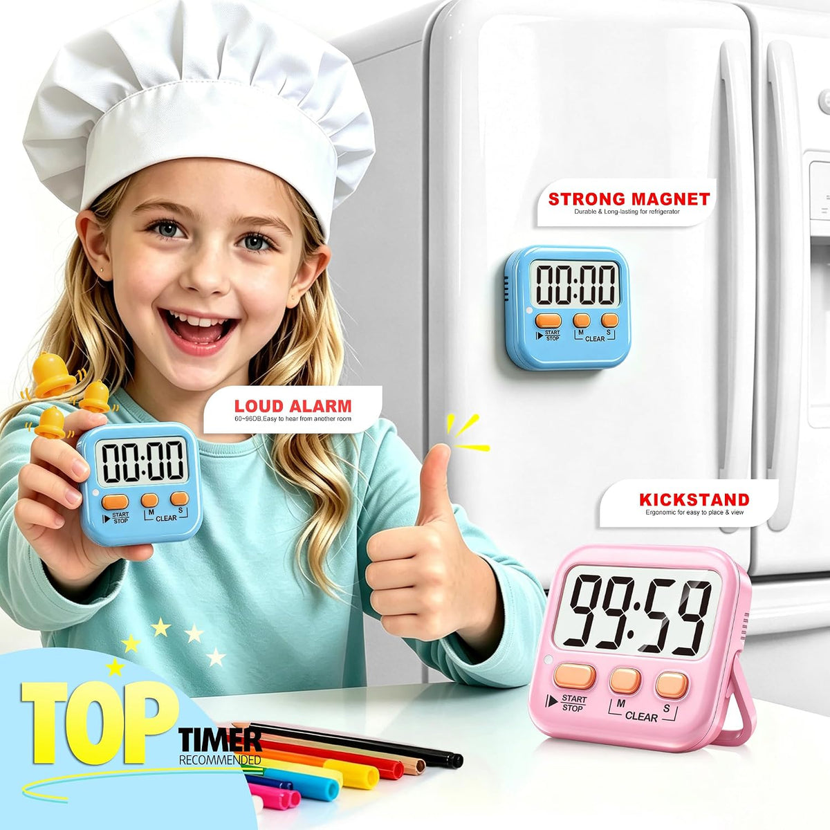 Antonki 2 Pack Digital Timer for Kids Classroom Kitchen Timers for Cooking