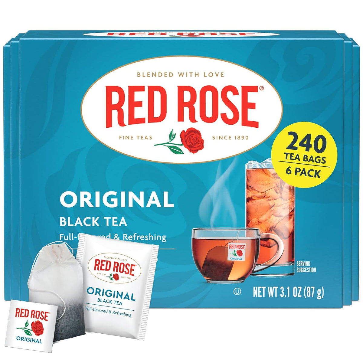 Red Rose Original Black Tea, Full-Flavored Strong Tea, 40 Tea Bags 6 Pack