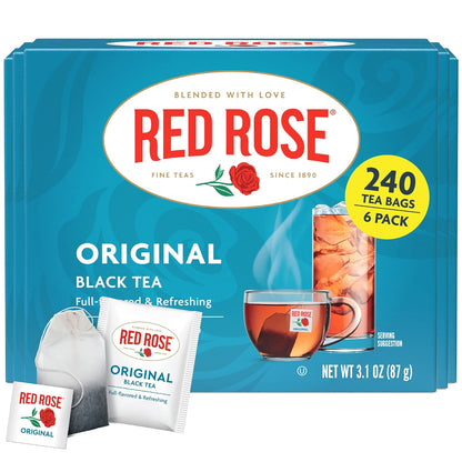 Red Rose Original Black Tea, Full-Flavored Strong Tea, 40 Tea Bags 6 Pack
