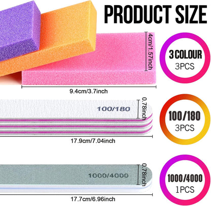 FANDAMEI Nail Buffers and Files - Professional Nail Care Kit with Rectangular Buffer Blocks, 100/180 & 1000/4000 Grit Files