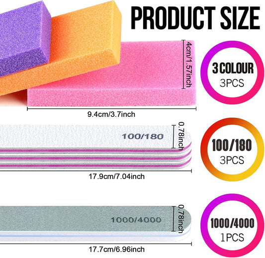 FANDAMEI Nail Buffers and Files - Professional Nail Care Kit with Rectangular Buffer Blocks, 100/180 & 1000/4000 Grit Files