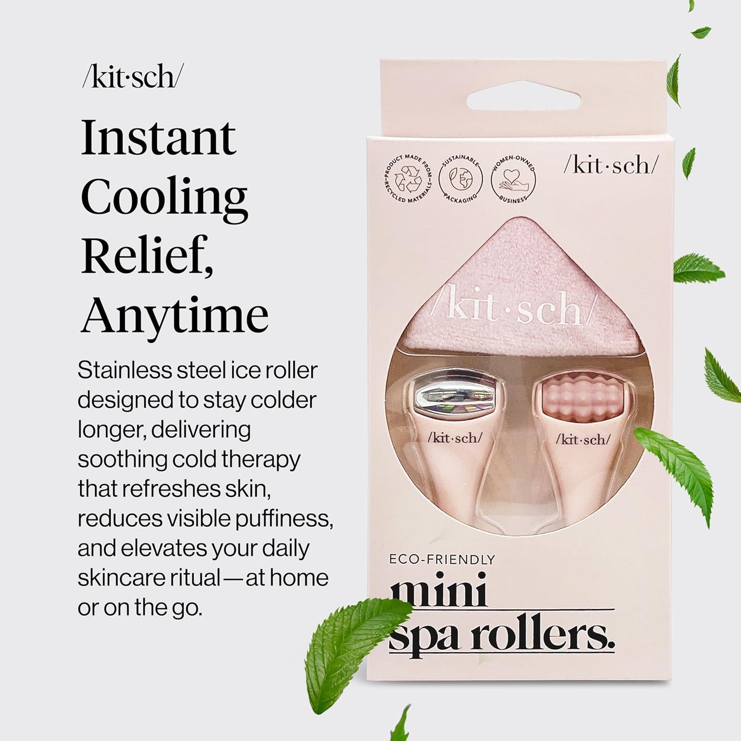 Kitsch Ice Roller for Face – Stainless Steel Ice Face Roller to Reduce Puffiness, Redness & Headaches – Cooling Facial Roller for Skin Care, Irritation Relief & Spa-Like Experience at Home-Pink
