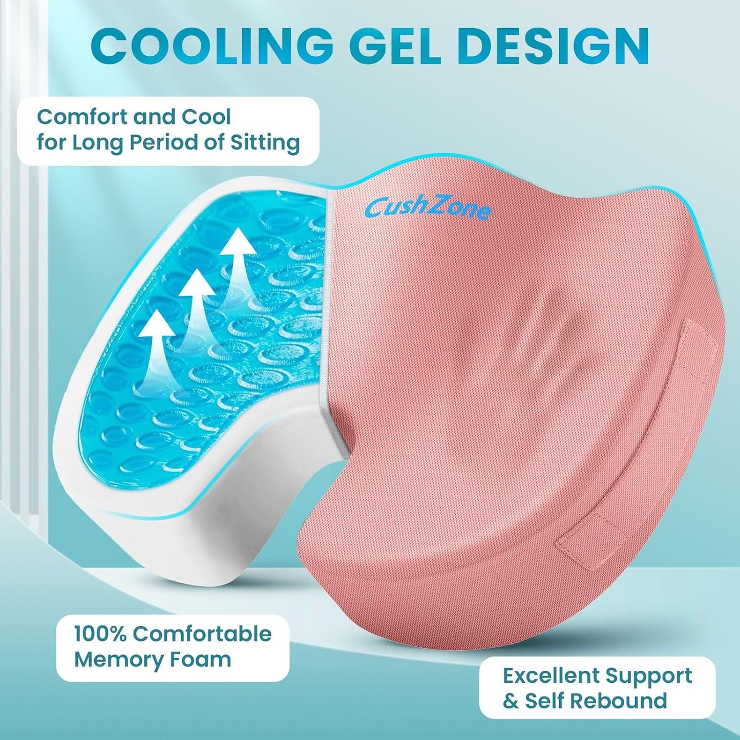 Office Chair Seat Cushion, Cooling Gel Enhanced Memory Foam Cushion for Long Sitting - Back, Sciatica, Coccyx, Tailbone Pain Relief Pillow - for Office, Gaming, Car, Wheelchair - Black, Large