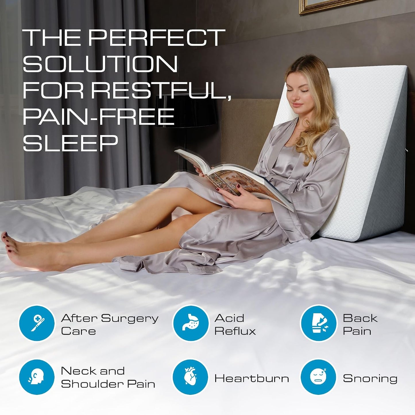 Kolbs Bed Wedge Pillow for Sleep Apnea, FSA Eligible Acid Reflux, and Back Pain Relief, with Chic Jacquard Cover - Headboard Wedges for Sleeping (5" Gentle Incline)
