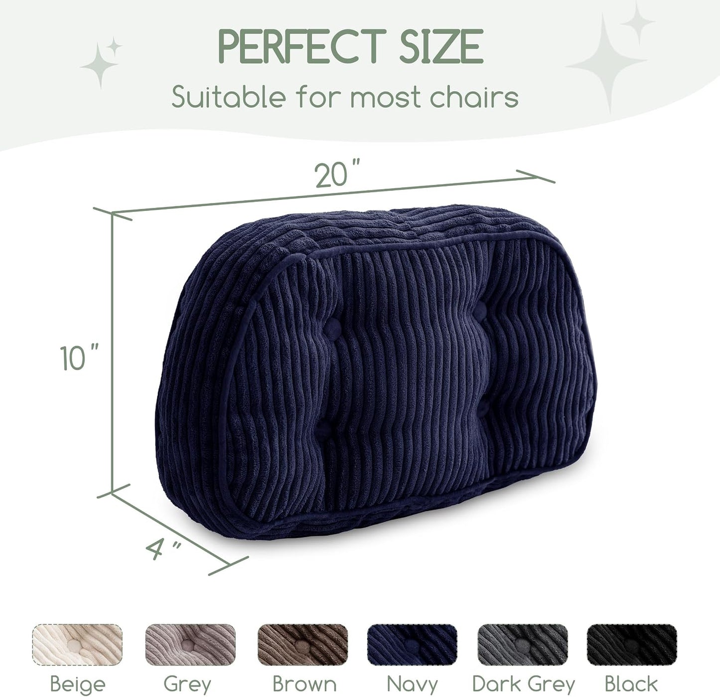 HIGOGOGO Lumbar Support Pillow for Recliner Chair/Accent Chair/Couch/Office Chair, Tufted Corduroy Back Support Cushion for Elderly, Recliner Cushions for Back Rest, Pain Relief, Reading, Brown
