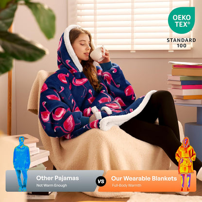 Giggling Getup Wearable Blanket Hoodie for Adults Gifts for Teen Girls Sister Women Sherpa Fleece Printed Hooded Blanket Sweatshirt Warm Cozy with Pocket & Sleeves Beige Cat