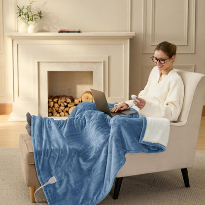 Bedsure Heated Blanket Throw Blanket with Preheat Function - Fast Heating Electric Blanket, Soft Flannel Throw with 6 Time Settings(Up to 10H), 6 Heating Settings, Gifts for Grandma (50"x60", Cream)