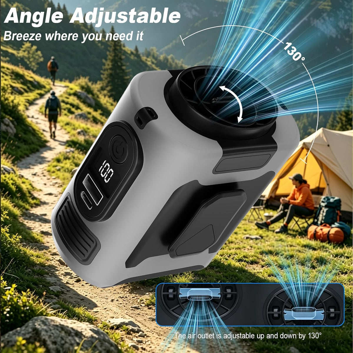 10000mAh Portable Waist Fan Clip on, Personal Belt Fan with Light