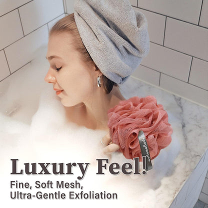 myHomeBody Large 70g Loofah Sponge, Bath Body Scrubber for Women, Men, Exfoliating Shower Pouf with Activated Charcoal - 2 Graphite Gray + 1 Sage Green, 3 Pack