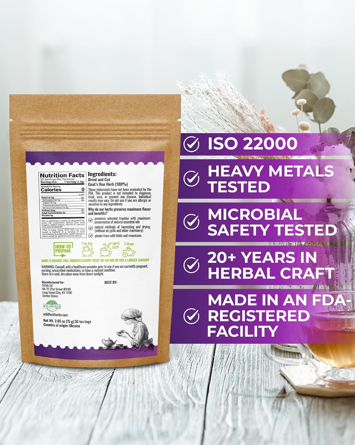 50 Bags Goat's Rue Herbal Tea (Galega Officinalis) - 50 Count 2g Tea Bags Ruda De Cabra
