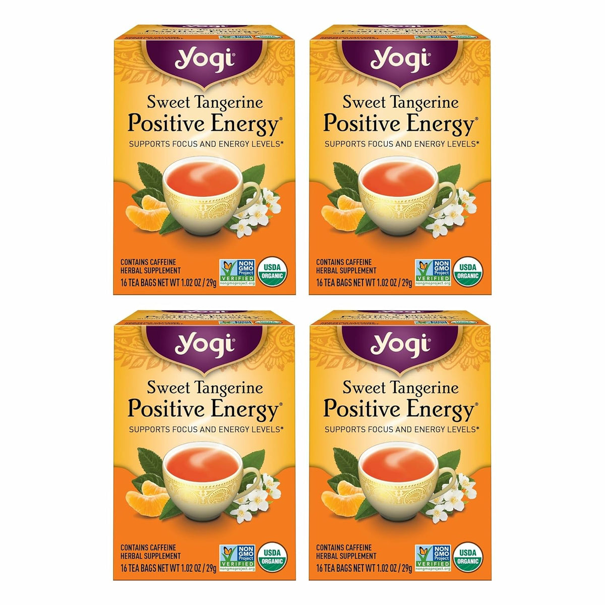Yogi Sweet Tangerine Positive Energy Tea, 16 Tea Bags (4 Pack)