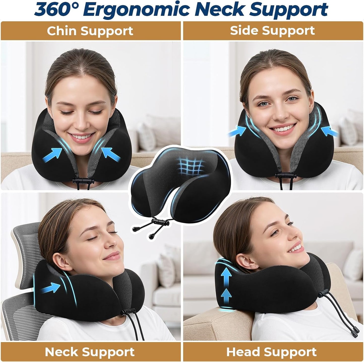 ExploreBliss Travel Pillow, Travel Pillows for Sleeping Airplane, Neck Pillow Airplane, Memory Foam Neck Pillow Set with Eye Mask, Earplugs and Storage Bag -Grey