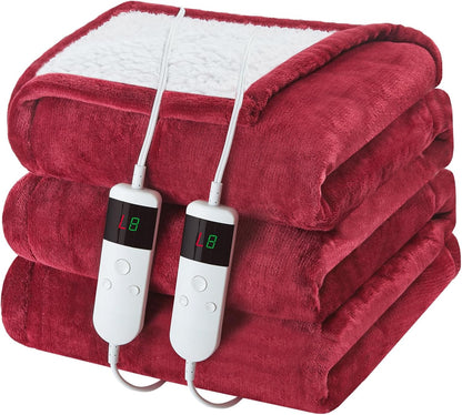 Electric Heated Blanket Throw Size 50''x60''-Control Heating Blanket, Soft & Warm Flannel 10-Level Temperature Control, 8 Hours Auto Off, Rapid Heating & Overheat Protection
