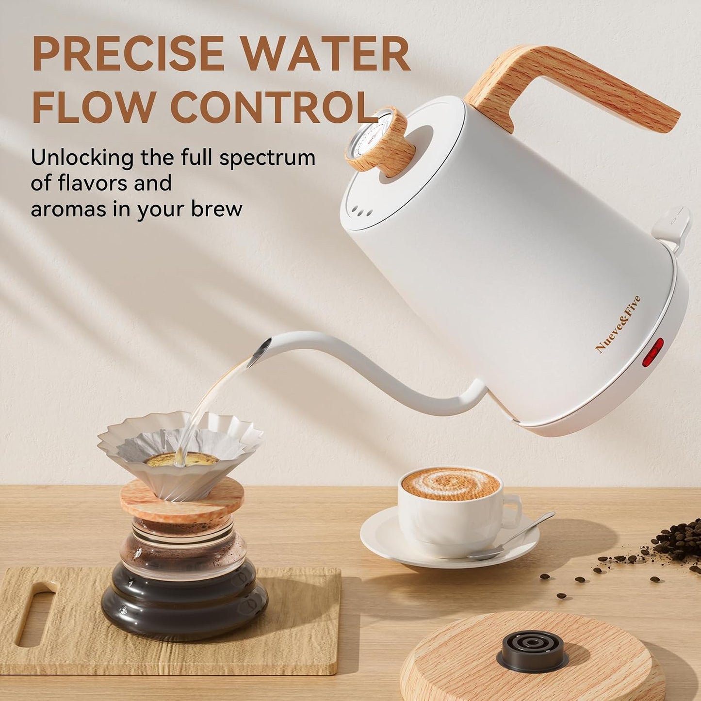 Nueve&Five Gooseneck Electric Kettle with Thermometer, Copper Tea Kettle with Auto Shut-Off,1000W Hot Water Kettle Electric of Stainless Steel,Electric Kettles for,Coffee & Tea