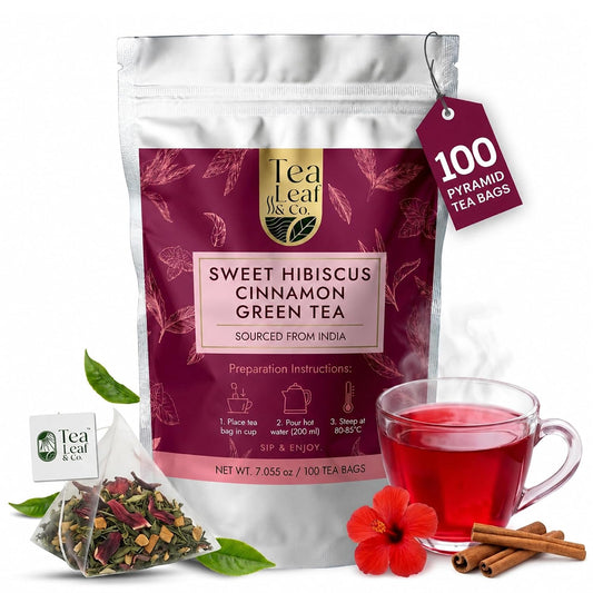 Sweet Hibiscus Cinnamon Green Tea 200gm, Natural Herbal Infusion, 100 Bags