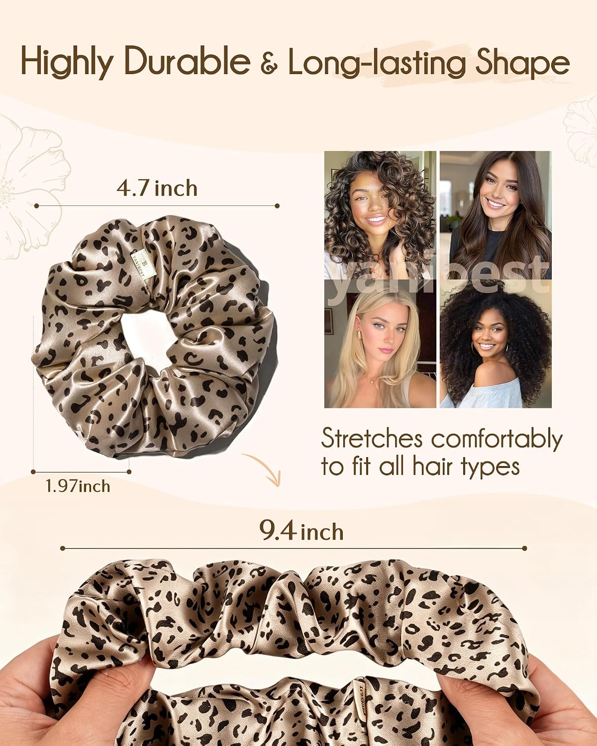 Yanibest 8 Pcs Satin Scrunchies - Silk Scrunchies Ponytail Holders, Soft Satin Hair Ties No Damage, Hair Accessories for Women