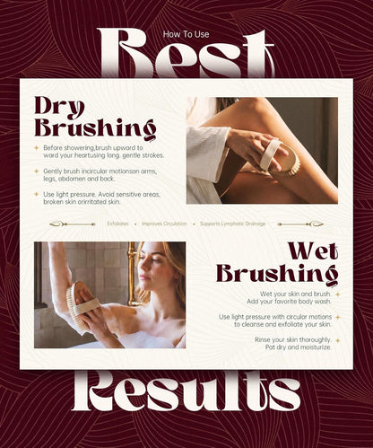 POPCHOSE Dry Brushing Body Brush, Natural Bristle Dry Skin Exfoliating Brush Body Scrub for Flawless Skin, Cellulite Reduction, Lymphatic Drainage and Blood Circulation Improvement