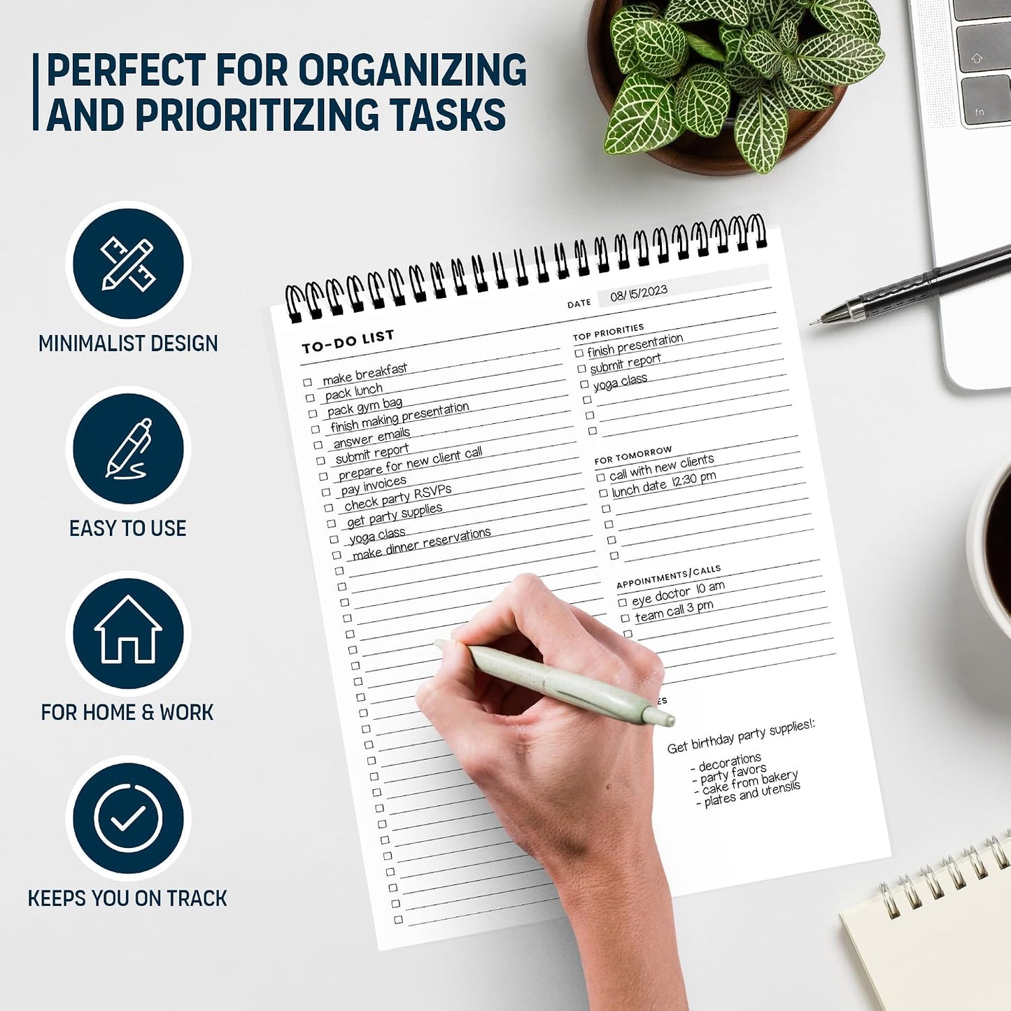 Weekly Planner Pad: To Do List Desk Notepad with Multiple Sections - 8.5x11" 52 Sheets - Undated Tear Off Notebook Calendar - Habit Planning Tracker, Task Goal Checklist Organizer - Agenda Plan Pad