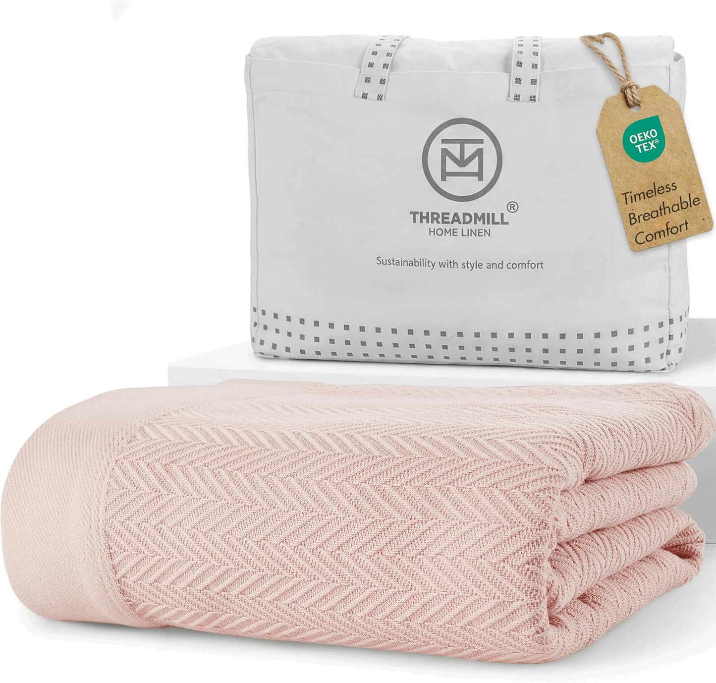 Threadmill Travel Blanket Cotton Viscose from Bamboo - Airplane Premium Soft Flight Grey Throw Blanket in Cloth Bag (Grey Color) Compact & Portable Blanket for Travel, Car, Picnic & Camping
