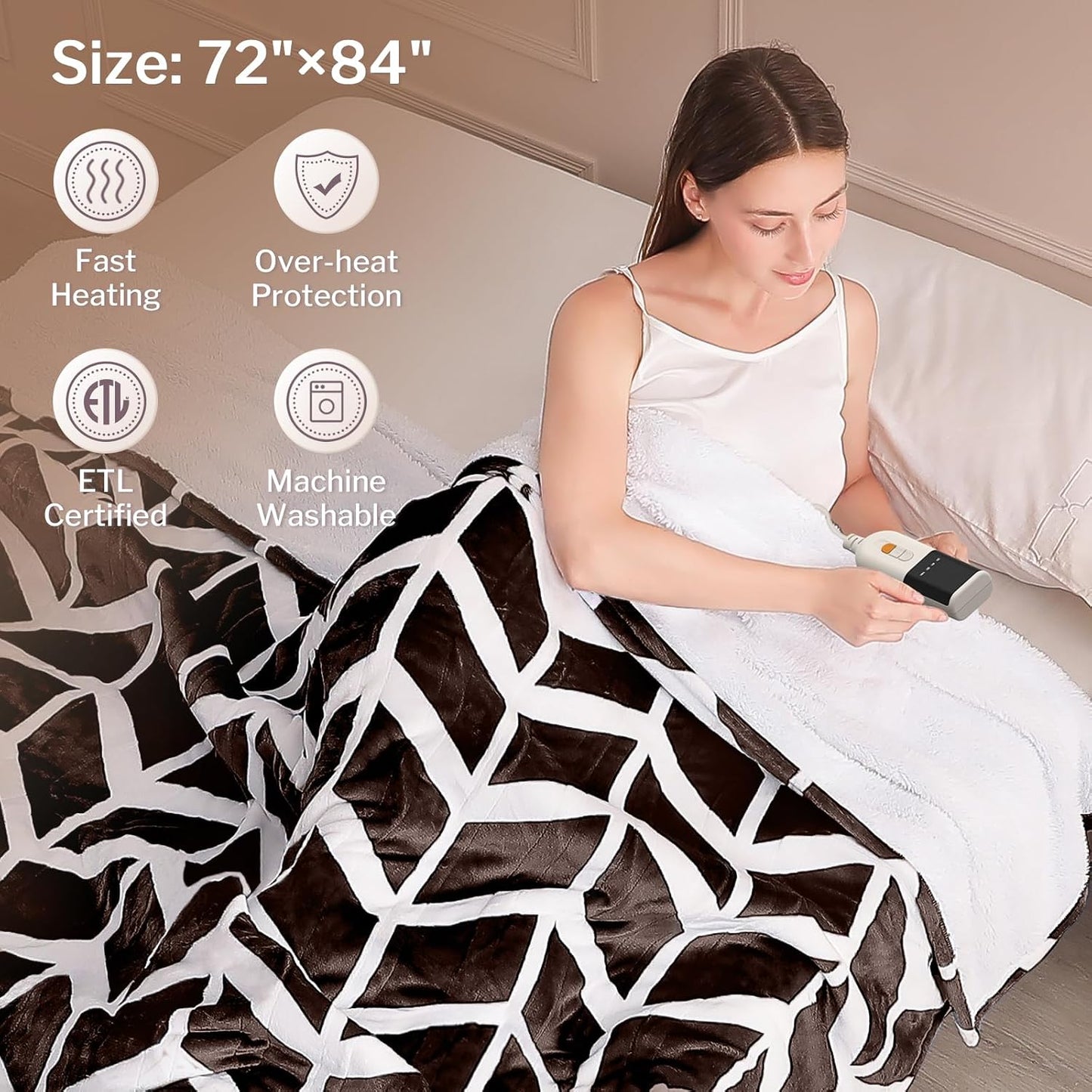 VENTIMI Electric Blanket Heated Throw, 50" x 60" Heated Blanket with 5 Heat Levels & 3 Hours Auto Off, Fast Heating Blankets with ETL & FCC Certification, Grey
