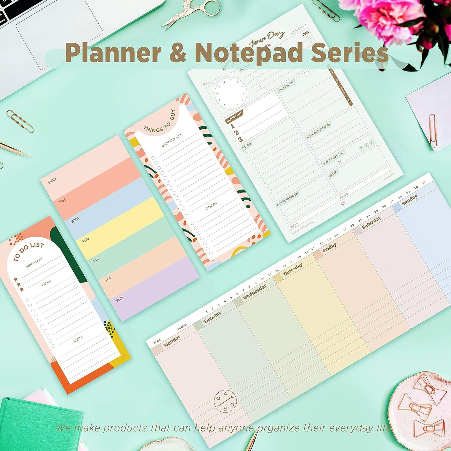 Oriday Weekly Calendar Planner Notepad Tear Off Pad (Rainbow) - Daily, Weekly Planning pads