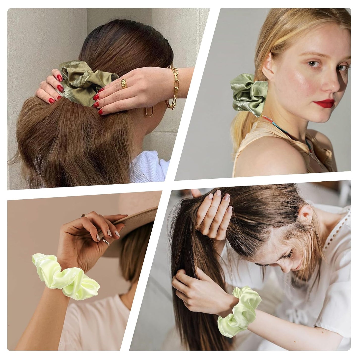 16 Pcs Scrunchies for Women - Black Satin Silk Scrunchies for Girls Hair Ties Elastics Bands Ponytail Holder Hair Accessories