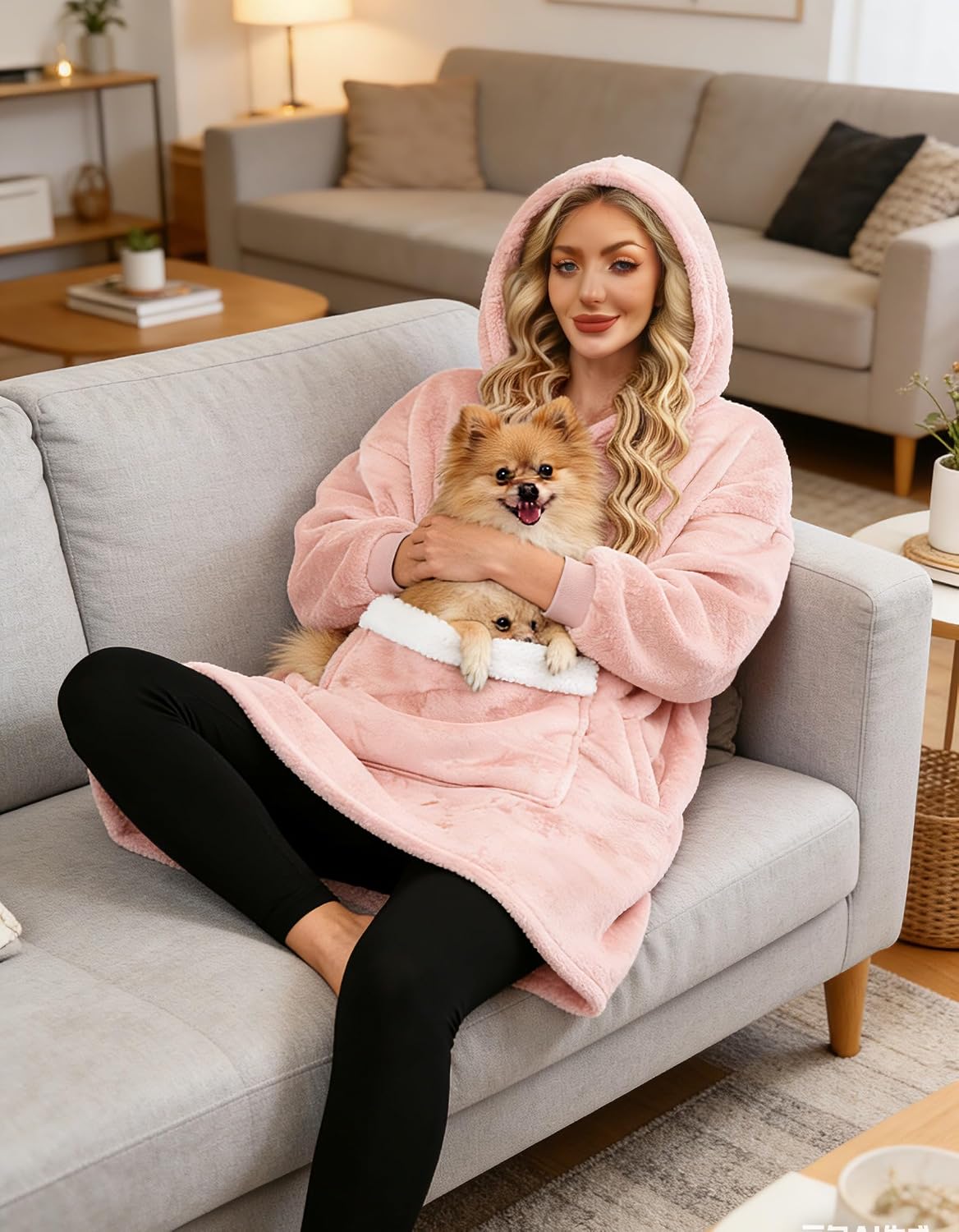 Wearable Blanket Hoodie Gifts for Women Men, Oversized Blanket Sweatshirt Cozy Fleece Blanket with Dog Giant Pocket