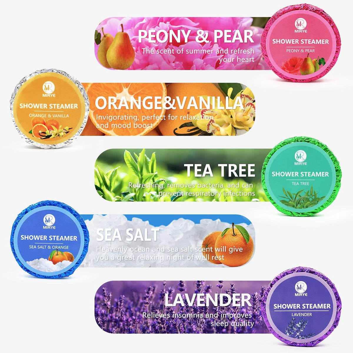 MR MIRYE Shower Steamers Aromatherapy - 20 Pack Shower Bombs Aromatherapy Birthday Gifts for Women, Organic Watermelon, Orange & Vanilla, Sea Salt & Orange, Rose, Tea Tree, Gift for Women