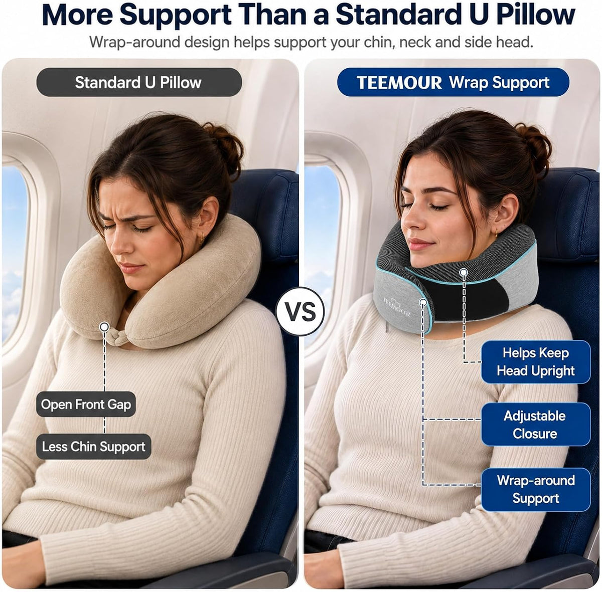 Travel Pillow Neck Pillow for Airplane Travel Essentials - Memory Foam Travel Neck Pillow, Stops Head Bobbing With Eye Mask & Earplugs, Portable Carry Bag for Long Flights| Airplane Accessories Black
