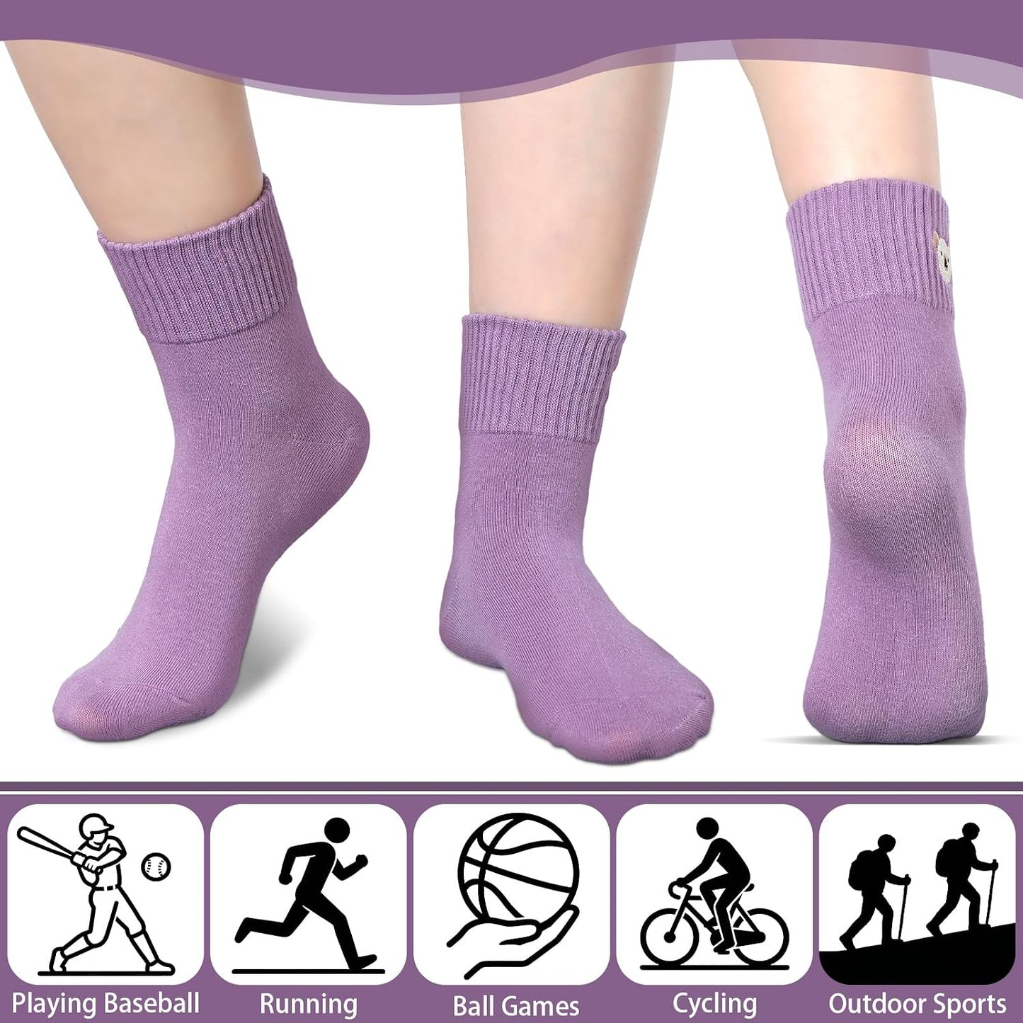 Eurzom 10 Pairs Socks Womens Crew Elastic Ankle Length Cotton Socks Aesthetic Cute Lightweight Low Cut Gifts for Women - Colors A